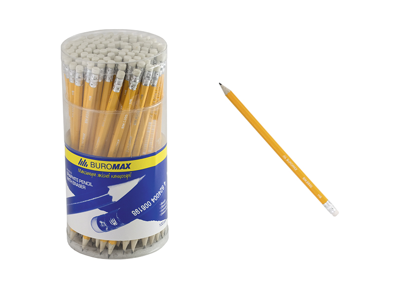 Олівець графітовий HB з ластиком Buromax JOBMAX, жовтий