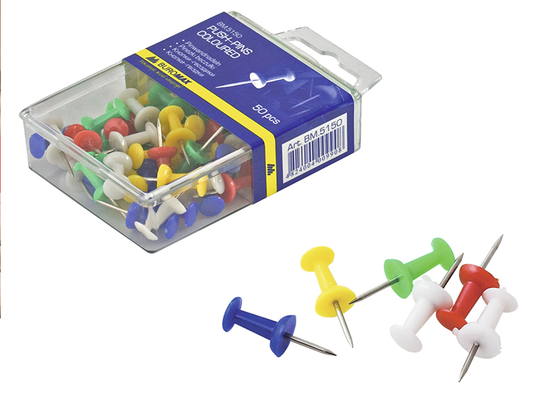 Кнопки-гвіздки з пластик.кольор.шляпками 50шт (пластик.уп) Buromax