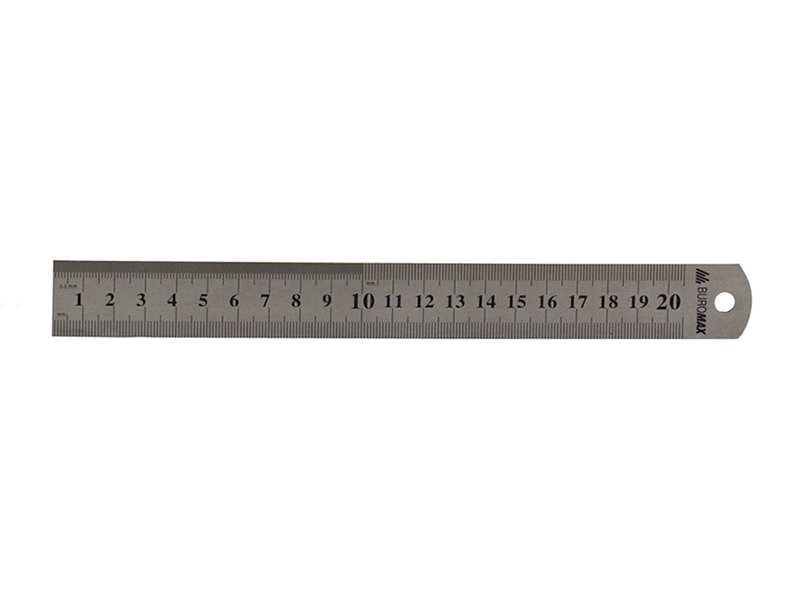Лінійка 20см сталева Buromax 2-х стороння, 4 шкали (см/дюйм)