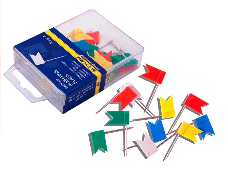 Кнопки-цвяшки прапорці кольорові 30шт (пластик.уп.) Buromax