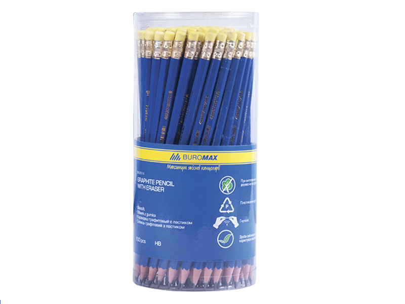 Олівець графітовий HB з ластиком Buromax JOBMAX пластиковий, синій