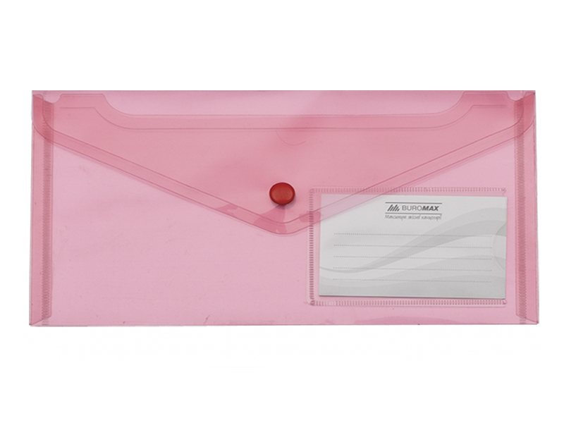 Папка-євроконверт на кнопці DL TRAVEL прозора, пластик глянсовий 170мкм, Buromax, червоний