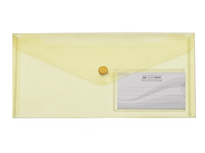 Папка-євроконверт на кнопці DL TRAVEL прозора, пластик глянсовий 170мкм, Buromax, жовтий