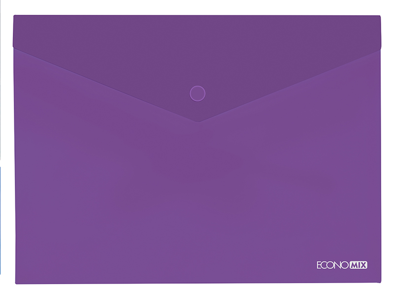 Папка-конверт на кнопці А4 прозора, пластик глянцевий 180мкм, Economix, фіолетовий