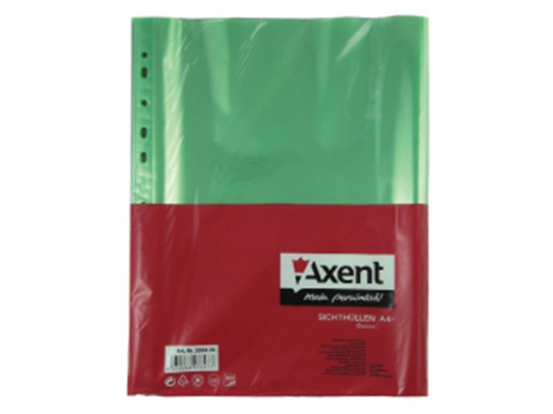 Файл для документів А4+ 40мкм глянцевий 100шт Axent, зелений