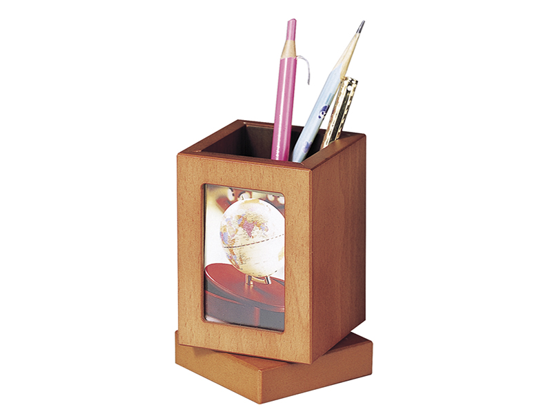 Підставка для ручок дерев`яна з фоторамкою, обертається на 360*, "горіх"