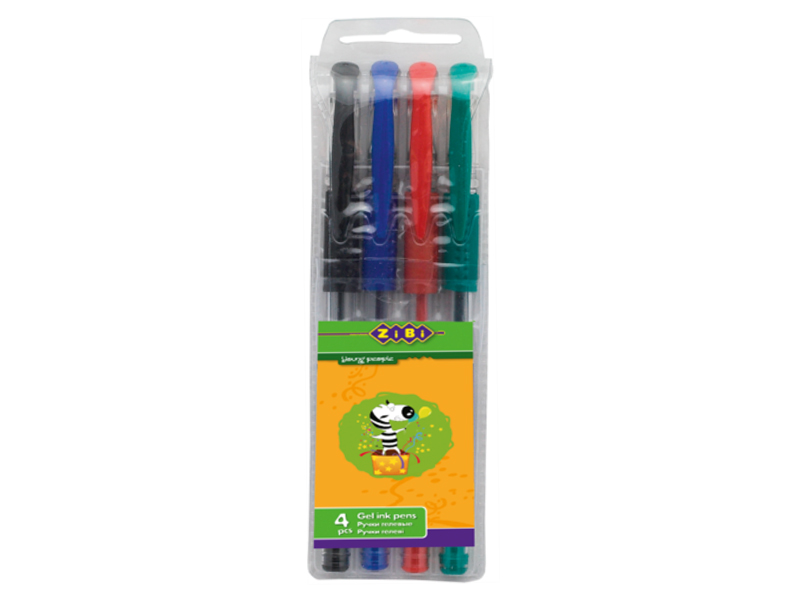 Ручка гелева НАБІР- 4 кольори ZiBi, PVC-пенал на кнопці