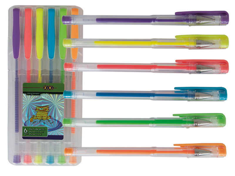 Ручка гелева НАБІР- 6 кольорів ZiBi NEON, флуоресцентні, PVC-пенал на кнопці