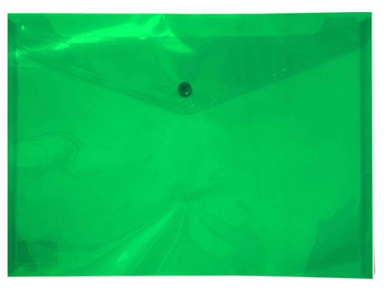 Папка-конверт на кнопці А4 прозора, пластик глянсовий 170мкм, Buromax, салатовий