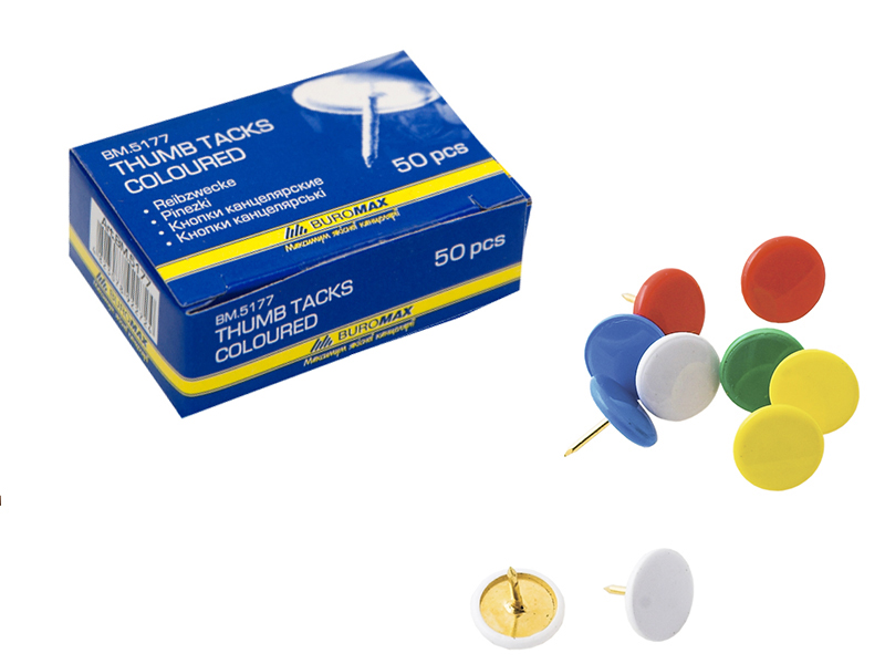 Кнопки кольорові з пласт.накл. 50шт (картон.уп.) Buromax JOBMAX