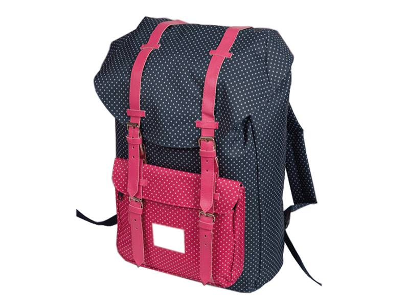 Рюкзак 40x28x14см Simple PINK BELT, темно-синій в горох з рожевим в горох