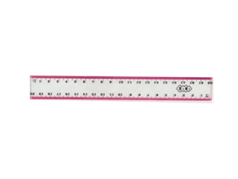 Лінійка 20см пластикова прозора ZiBi (см/мм), з рожевою полоскою