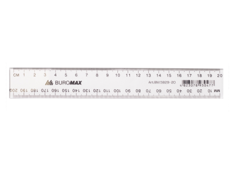 Лінійка 20см пластикова прозора Buromax Jobmax (см/мм)