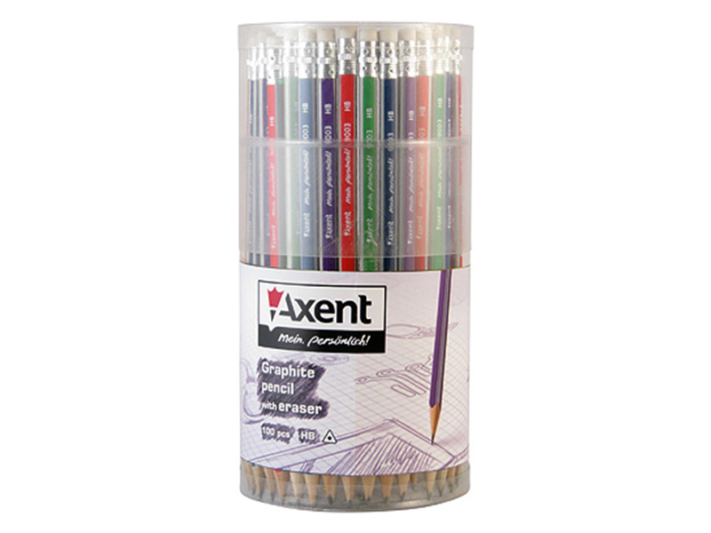 Олівець графітовий HB з ластиком Axent 9003-А, асорті