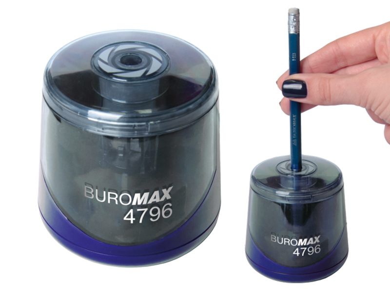 Чинка автоматична (батарейки) для олівців з контейнером, 1 отвір BUROMAX, синій