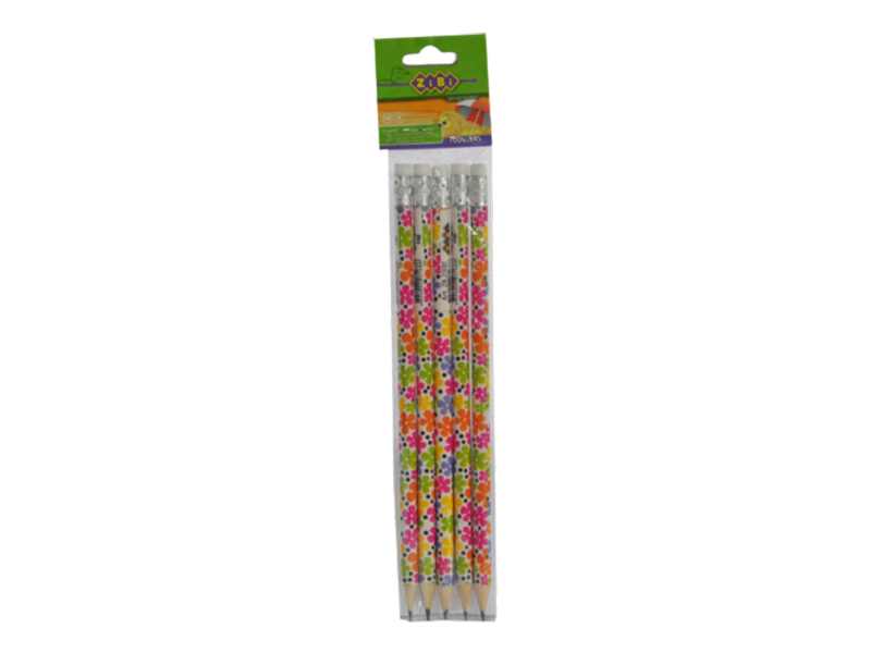 Олівець графітовий HB з гумкою ZiBi FLOWERS (Квіточки), 5шт в наборі