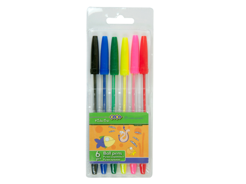 Ручка кулькова НАБІР- 6 кольорів ZiBi, PVC-пенал