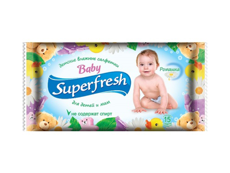 Серветки вологі 15шт Super FRESH Baby "Для детей и мам"