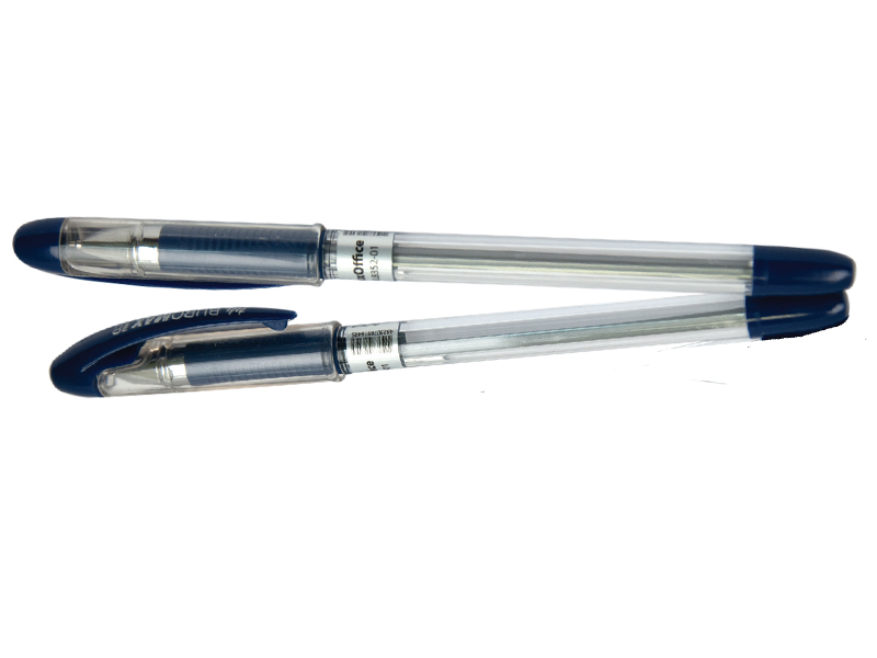 Ручка кулькова синя 0,7мм на масляній основі Buromax MaxOFFICE 2шт., корпус прозорий