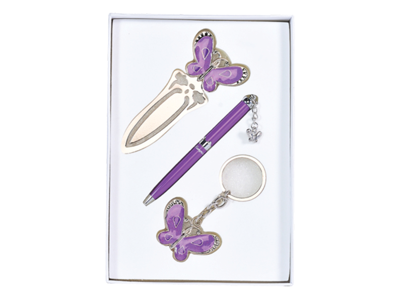 Набір ручка кулькова + брелок + закладка з декором "Метелик", фіолетовий