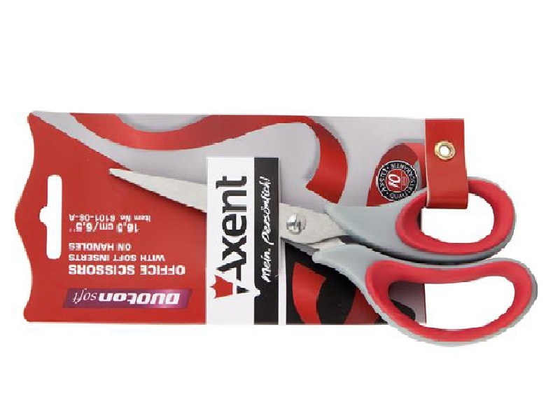 Ножиці офісні 165мм Axent з гумовими вставками, сіро-червоні Duoton Soft