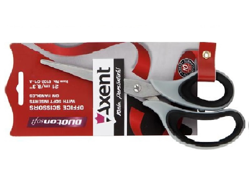 Ножиці офісні 210мм Axent з гумовими вставками, сіро-чорні Duoton Soft