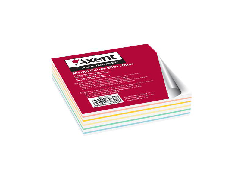 Папір для заміток склеєний 90х90мм 200арк Axent, кольоровий Elite "Mix"