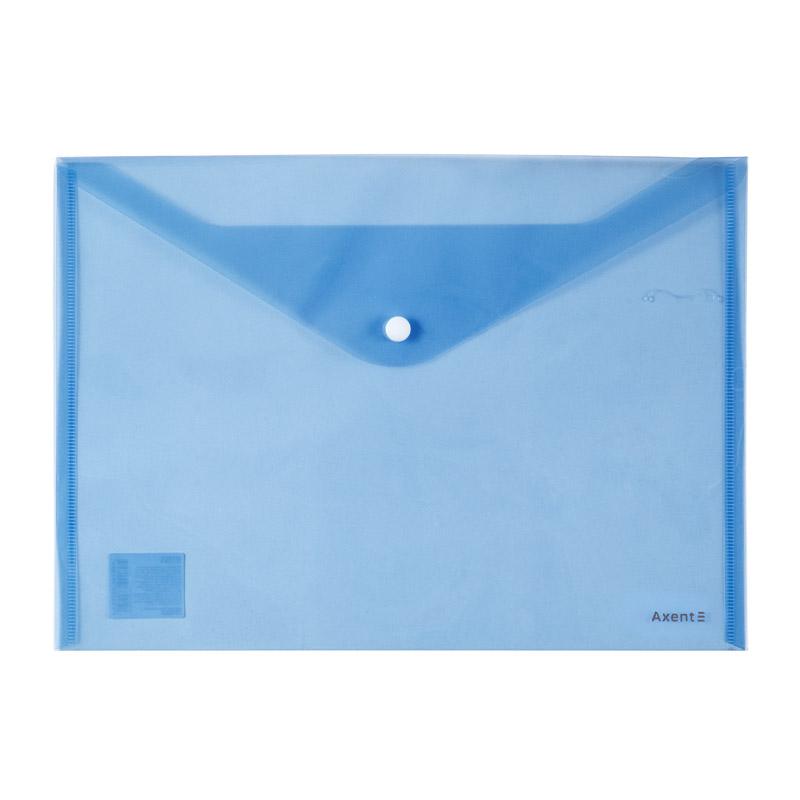 Папка-конверт на кнопці А4 напівпрозора, пластик 180мкм Axent, синій