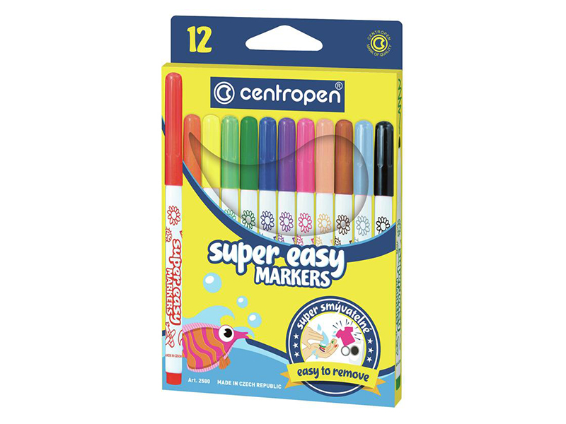 Фломастери 12 кольорів CENTROPEN Super Easy  (суперлегко видалити)