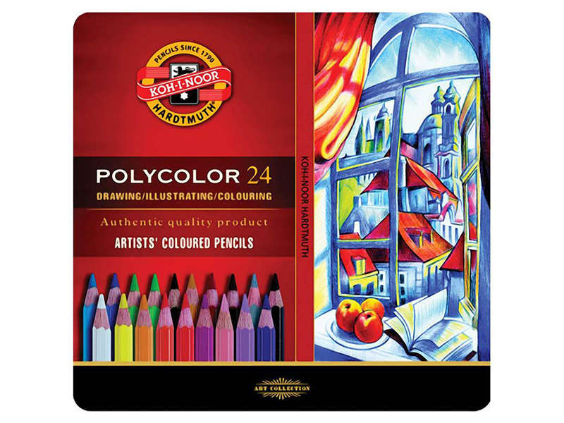 Олiвцi художні кольорові  24 кольорів Koh-i-Noor POLYCOLOR, метал.уп.