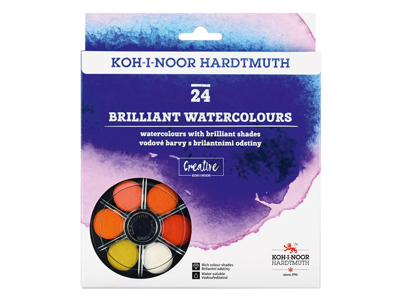 Фарби акварельні 24 кольорів з діамантовими відтінками Koh-i-Noor, без пензлика, пластикова компакт. уп