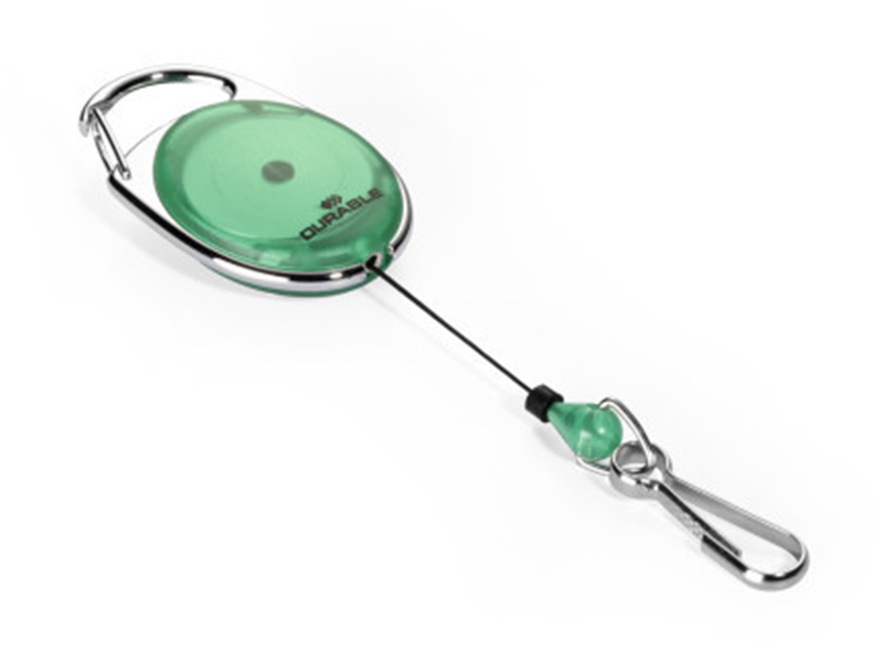 Рулетка-брелок  для бейджа з карабіном Durable, зелений