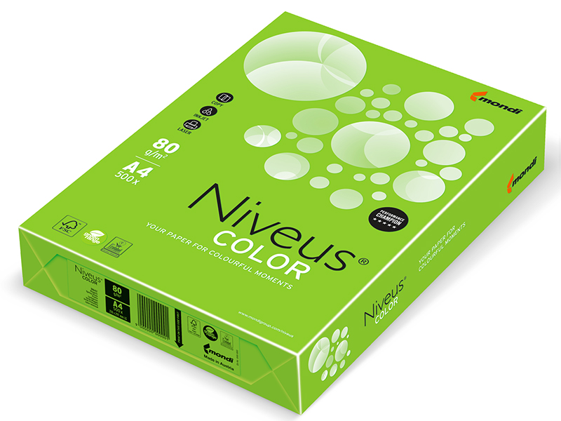 Бумага цветная А4 80г/м2 Niveus 500л, неон зеленый NEOGN