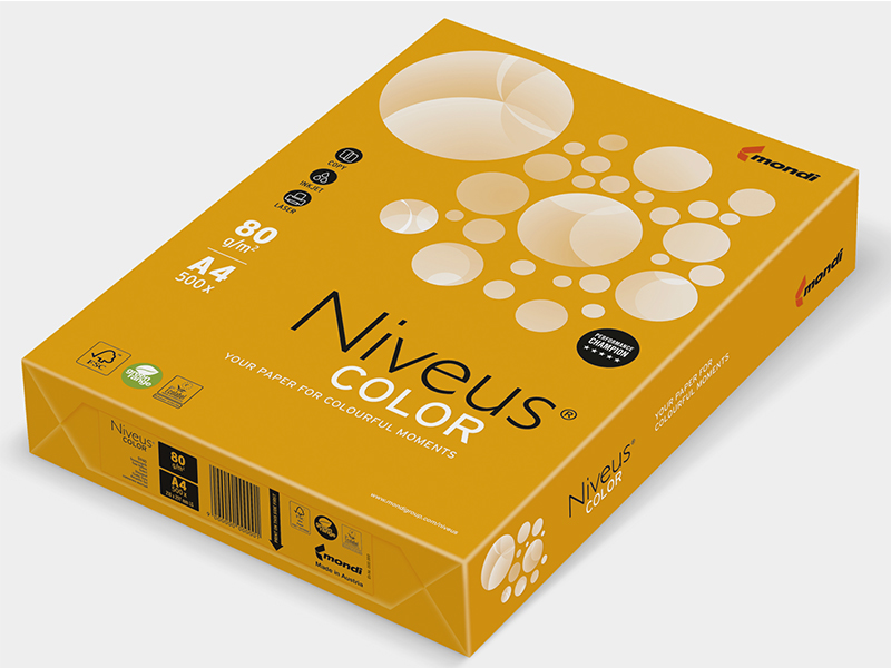 Папір кольоровий А4 80г/м2 Niveus 500арк, неон поморанчевий NEOOR