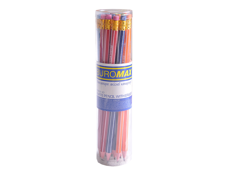 Олівець графітовий HB з ластиком Buromax  GRAPHITE, асорті