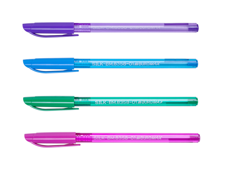Ручка шариковая синяя 0,5мм на масляной основе Buromax Silk, корпус трехгранный