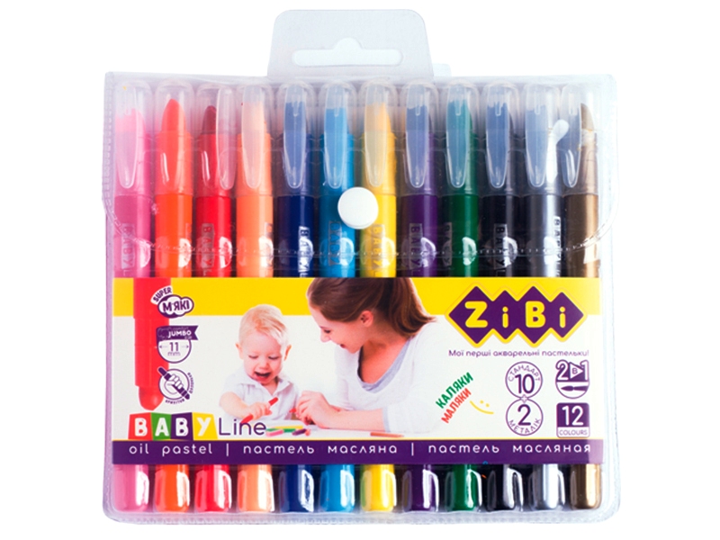 Олівці пастельні на масляній основі 12 кольорів (10станд.+2металік) ZiBi JUMBO BABY Line