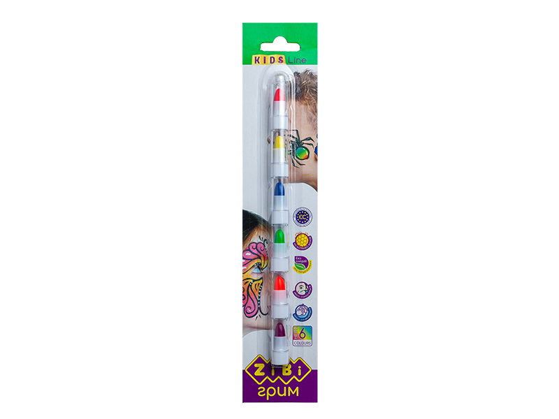 Олівці для гриму на восковій основі 6 неонових кольорів ZiBi KIDS Line, картонний блістер