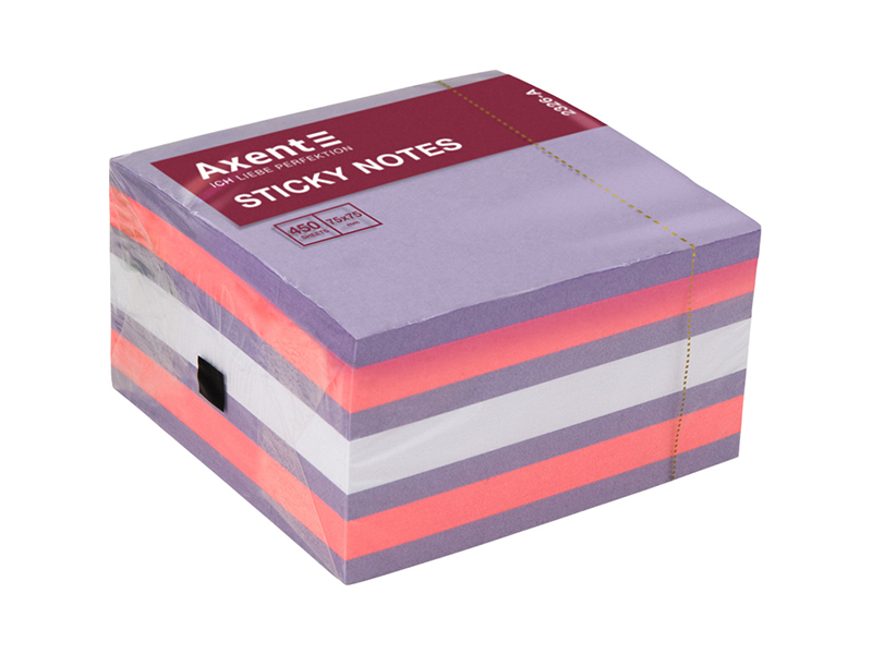 Папір для заміток з клейким шаром 75x75мм 450арк Axent,  Мікс рожево-фіолетовий