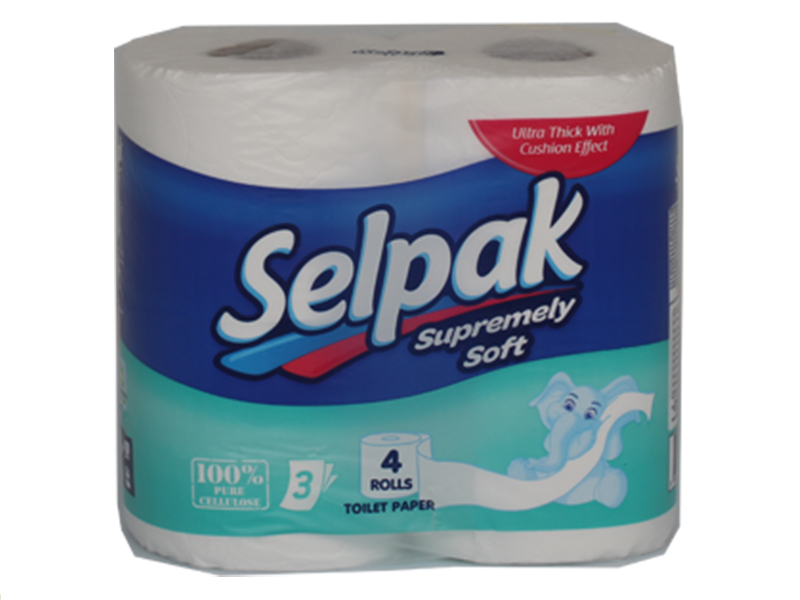 Туалетная бумага целлюлозная 3сл. 150отр. (4рул) Selpak, супербелая