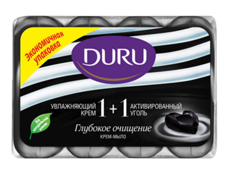 Мило туалетне DURU 1+1 Soft Sensations 4х90г, крем та активоване вугілля