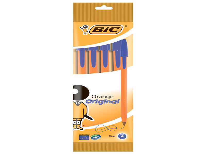 Ручка кулькова синя на масляній основі BIC "Orange", 4шт в блістері