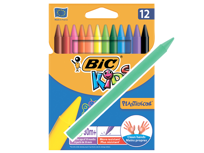 Олівці (Крейда) восково-пластикова 12 кольорів, кругла форма, BIC "KIDS Wax Crayons"