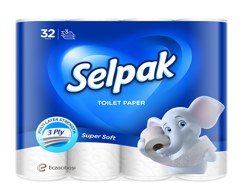 Туалетная бумага в рулоне целлюлозная 3-слойная 150отр. (32рул) Selpak SuperSoft, супербелый