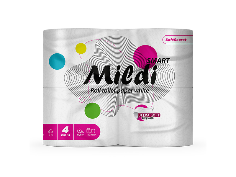 Туалетний папір в рулоні целюлозний "Mildi Smart" 2шар/100шт (4 рул) Кохавинка